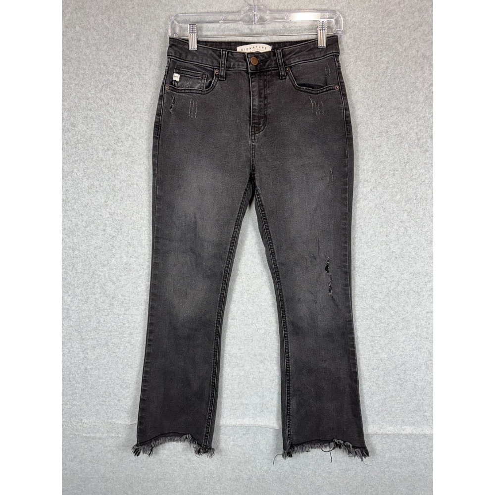 Signature 24/7‎ Jeans Womens 26 Black Washed Distressed Raw Hem High Rise Slim